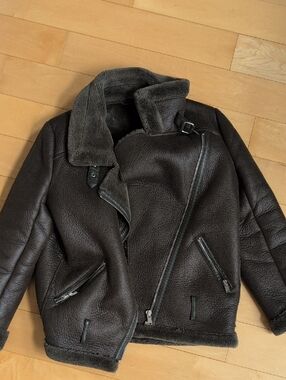 Women's Dark Olive Faux Shearling Aviator Jacket